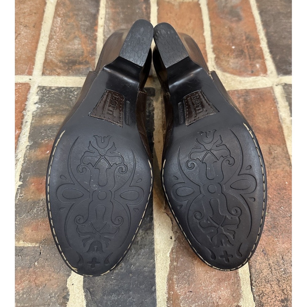 Born Crown Brown Leather Slingback Heels Scalloped Round Toe Block Heel 8.5 - Picture 6 of 7